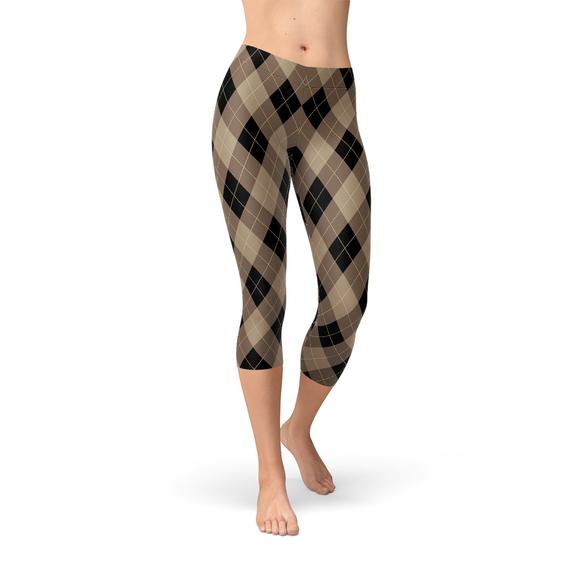 Womens Beige Brown Argyle Capri Leggings