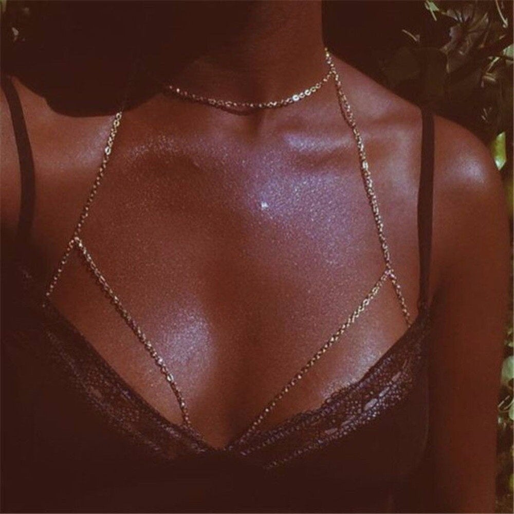 Fashion Womens Sexy Sequins Bra Bikini Beach Harness Necklace Waist Belly Body Chain Fashion Jewelry onlyfans tiktok instagram - BonoGifts