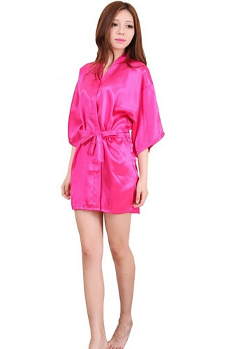 Women Silk Satin Short Night Robe Solid Kimono Robe Bath Robe Sexy Bathrobe Peignoir Femme Wedding Bride Bridesmaid Robe