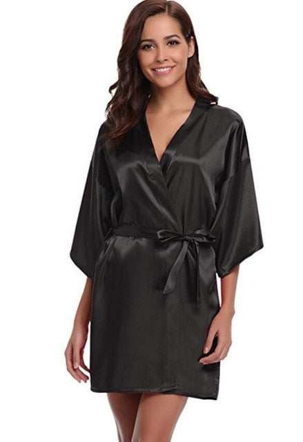 Silk Kimono Robe Bathrobe Women Silk Bridesmaid Robes Sexy Navy Blue Robes Satin Robe Ladies Dressing Gowns