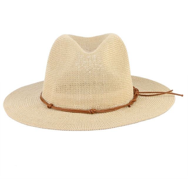 Summer Straw Hat | Panama Hats Cruise Style Hollow Out Straw Hat For Men Women Leather Ribbon Large Brim Sun Beach Hat Jazz Cap Fedora