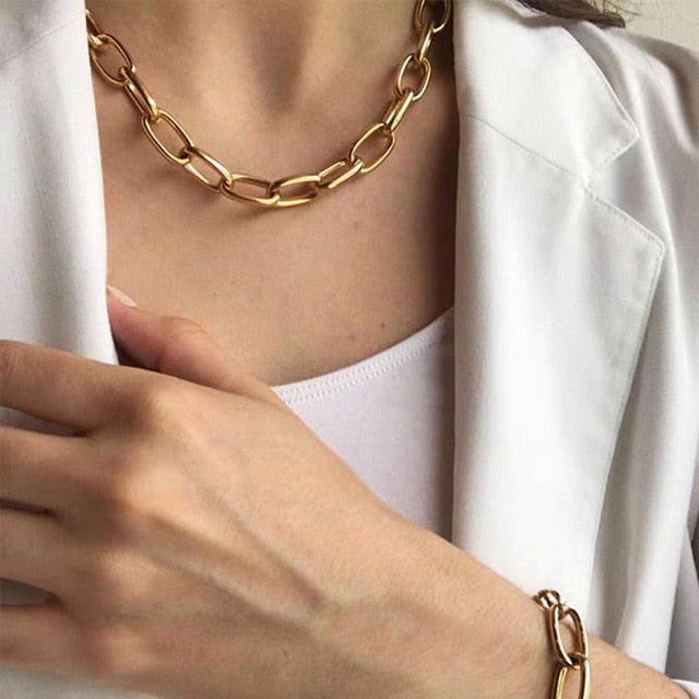 Asymmetric Lock Necklace for Women Twist Gold Silver Color Chunky Thick Lock Choker Chain Necklaces Party Jewelry