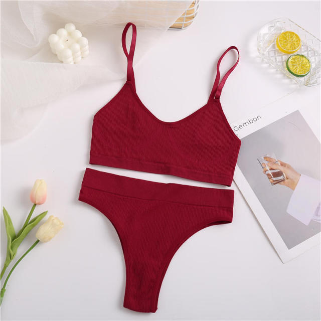 2PCS Bra Set Women  Bralette  Female Underwear Lingerie Ribbed Tops Girls  Brassiere Basic Stretchy Tank Crop Top