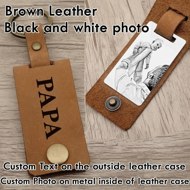 Photo keychain | Custom Photo Keyring | Leather Dad Keychain | Photo Gift for Dad | Custom photo keychain | Personalized Gift for Him