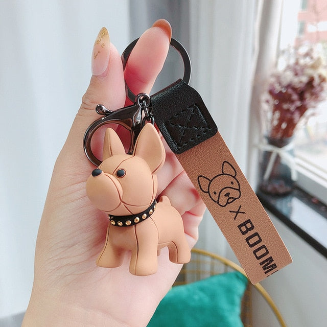 Punk French Bulldog Keychain PU Leather Dog Keychains for Women Bag Pendant Jewelry Trinket Men's Car Key Ring Key Chain