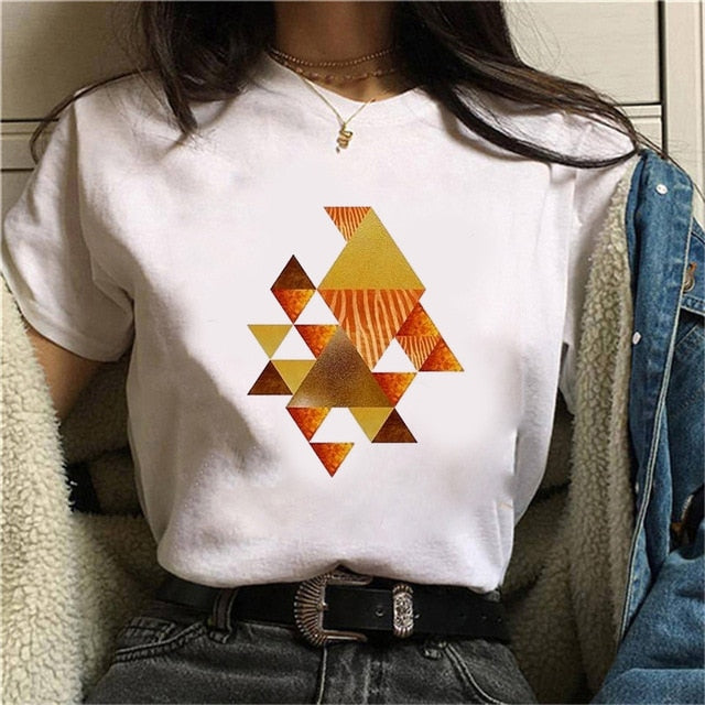 Geometry Printed Women T-Shirt | Women 90s Graphic Shirts | Short Sleeve Female Shirt | Harajuku Tops Tee | Pattern design Shirts for Ladies - BonoGifts