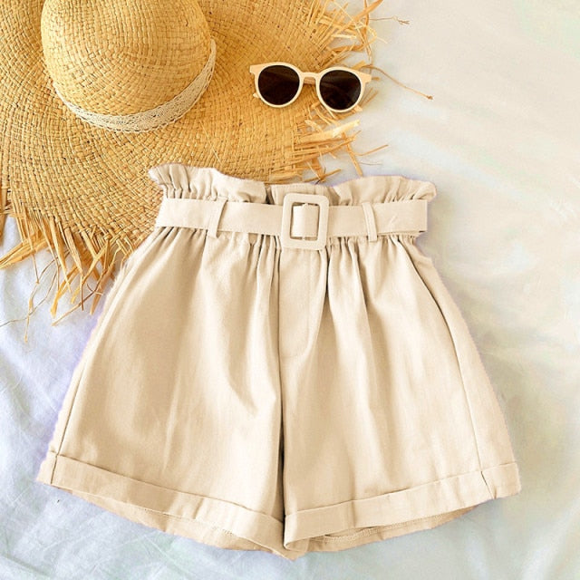 Women High Waist Shorts | Korean Style Short | Cotton Short | Casual Shorts | Street Style Short | Short Pant with Belt | Solid Color Shorts