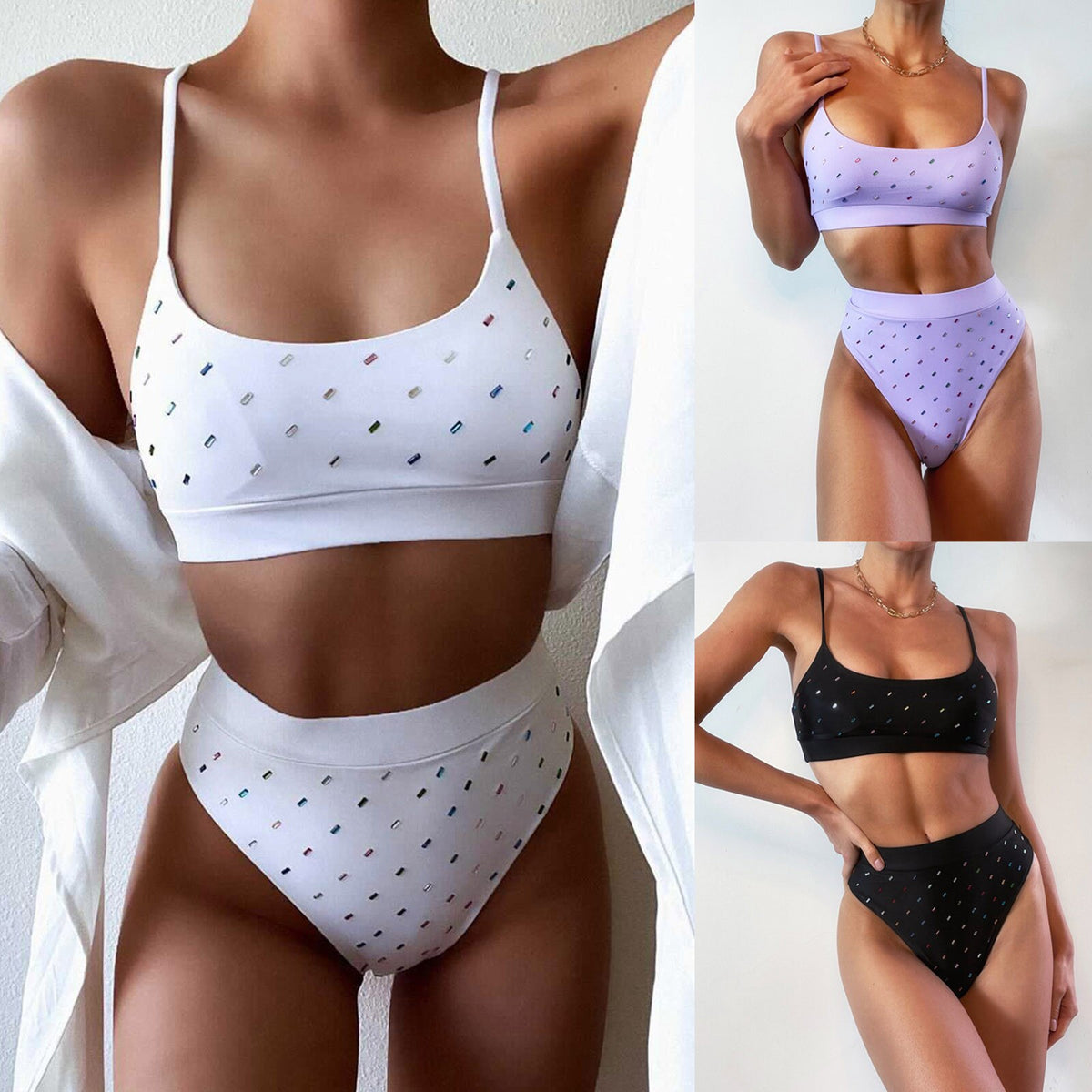 Dot Print Bikini Swimsuit Women Solid Bikini Set Push Up Swimsuit Beachwear Padded Swimwear Beach High Waist Bikini biquíni