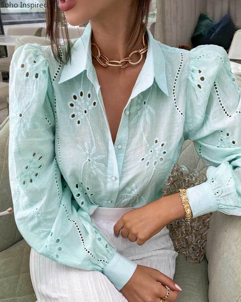 Women Casual Blouse Tops | Turn-Down Collar Long Sleeve Blouse | Women summer Shirt | Women Fancy Shirt | Elegant Shirt | Women Casual Shirt - BonoGifts