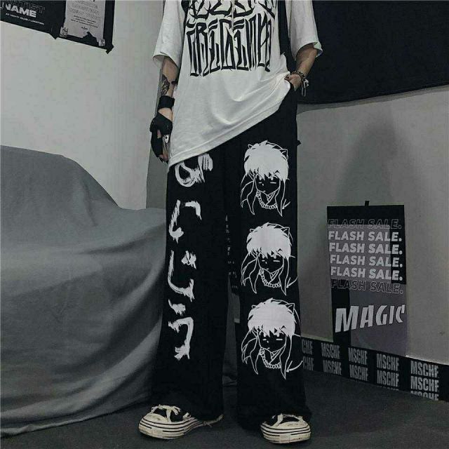 Anime Print Jeans | High Waist Baggy Hip Hop Trousers | Anime Print Wide Leg Pants | Hip Hop Streetwear Women Trousers | Streetwear Jeans - BonoGifts