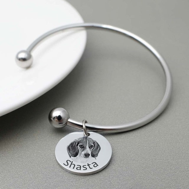 Personalized Photo Bangle | Custom Dog Photo Charm Bracelet | Personalized Pet Picture Bangle | Memorial Jewelry | Gift for Her