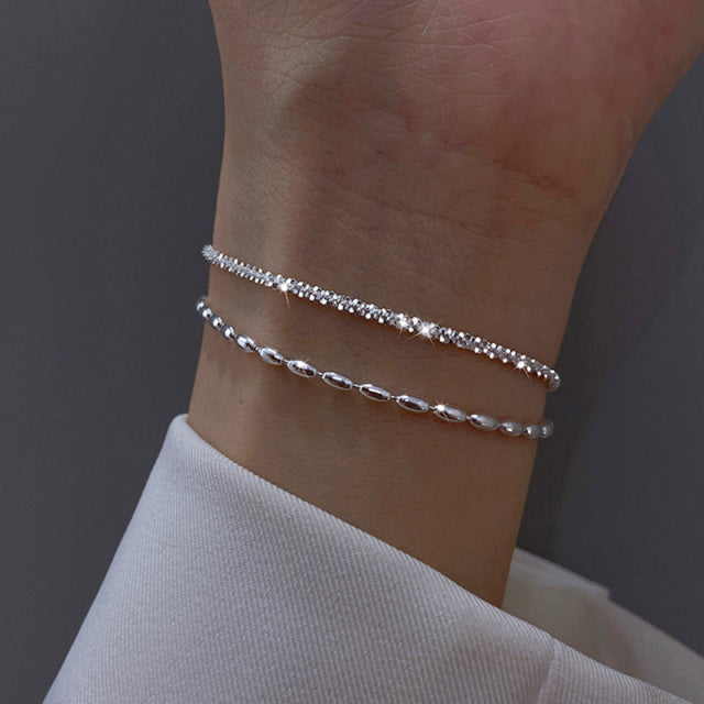 925 Sterling Silver Double Layer Bracelet Beads Exquisite Simple Women Bracelet Fine Jewelry Accessories