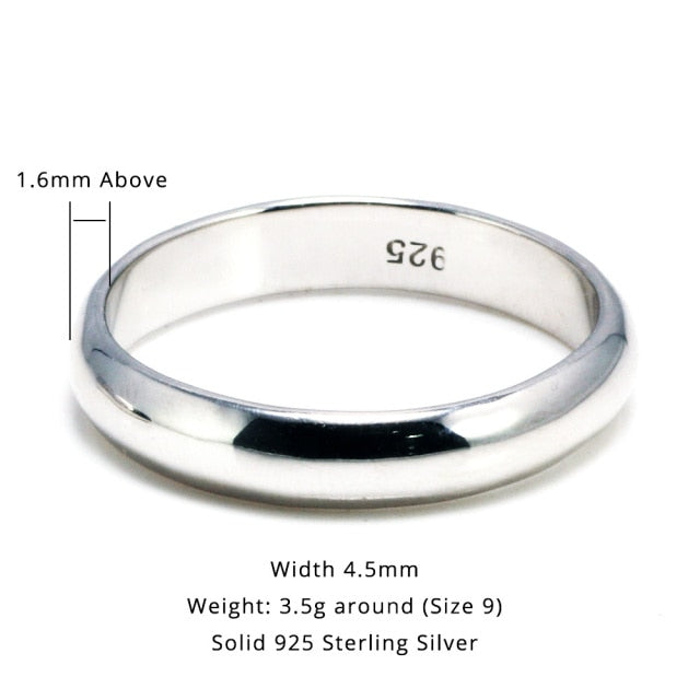 Real Pure 925 Sterling Silver Rings For Women And Men Simple Couple Ring Smooth Wedding Band For Lovers