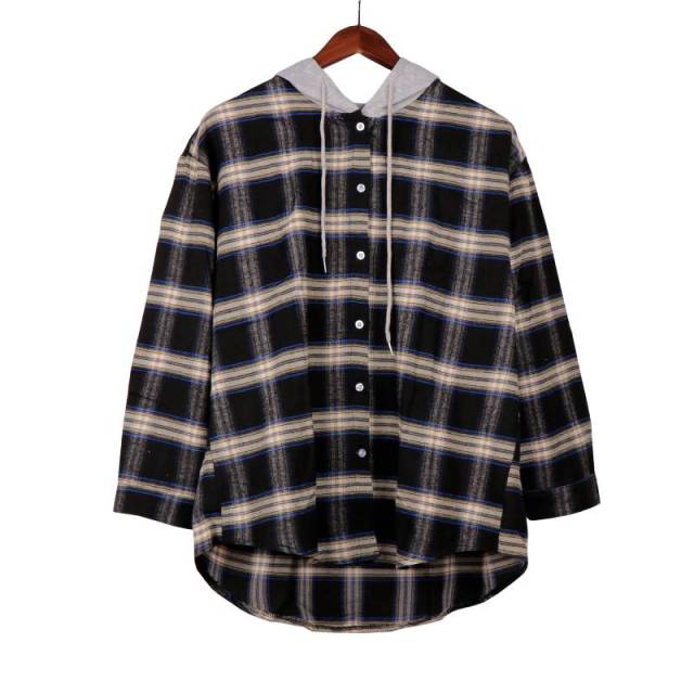 Women Plaid Hooded Shirt | Comfort Hooded Shirt | Long Plaid Shirts | Plaid Woven Hooded Shirt | Streetwear Shirt | Long Sleeve Shirt Coat