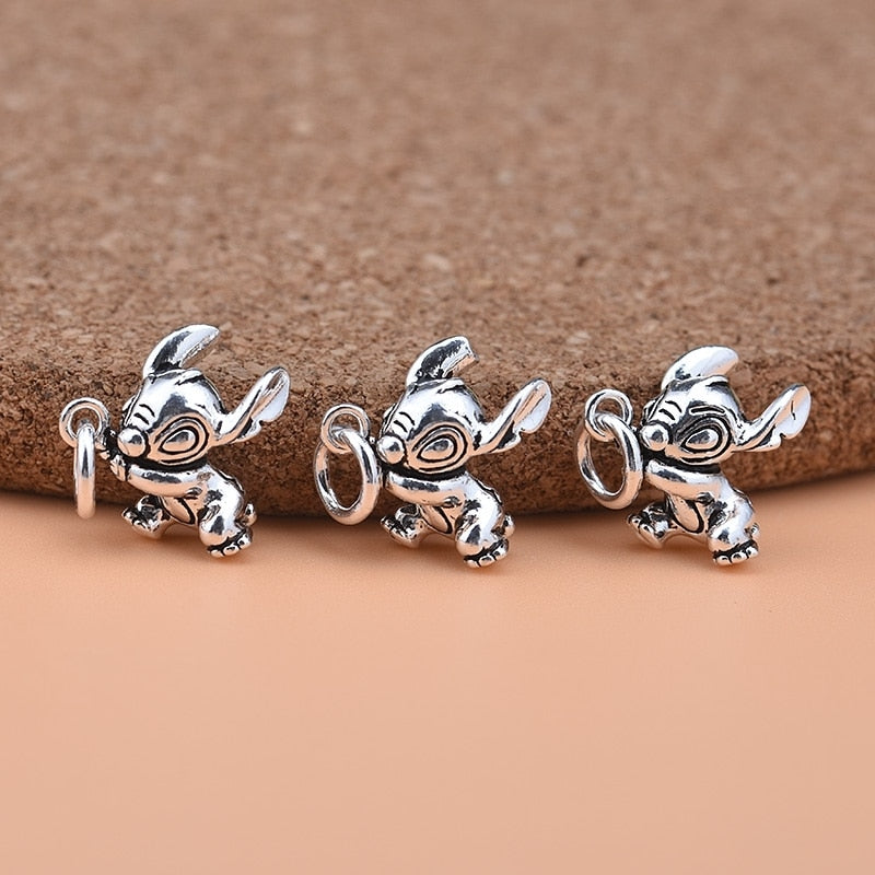 Sterling Silver Disney's Stitch Charm | Stitch Pendant Necklace | Diy Material Necklace | Stitch Necklace Silver Pendant | Ohana Necklace