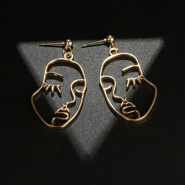 Picasso Face Earrings | Abstract Face Earrings | Face Outline Earrings | Modern Dangle Earrings | Multicolor Face Earrings | Wink Earrings