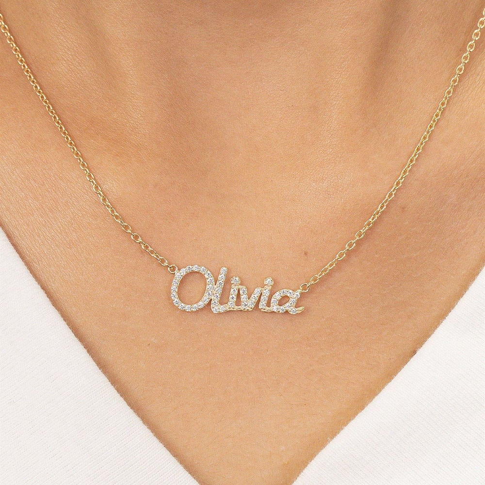 Customized Diamond Name Necklace Personalized Chain Stainless Steel Charm Jewelry For Women Anniversary Gift