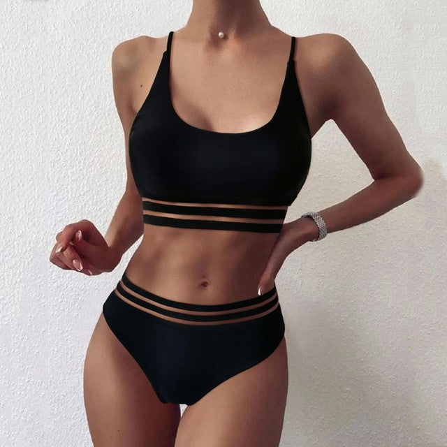 Bathing Suit High Waist Women&#39;s Bikini Print Set Swimsuit Net yarn Filled Bra Swimwear Beachwear Bather women bikinis mujer