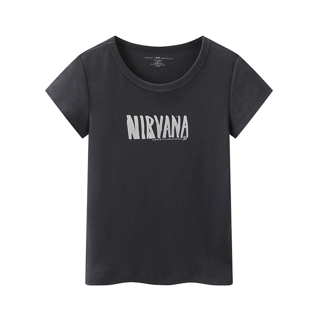 Casual Women Soft Cotton O Neck Slim T-shirt Ladies High Street T-shirt Female Vintage Letter T-shirt Tops